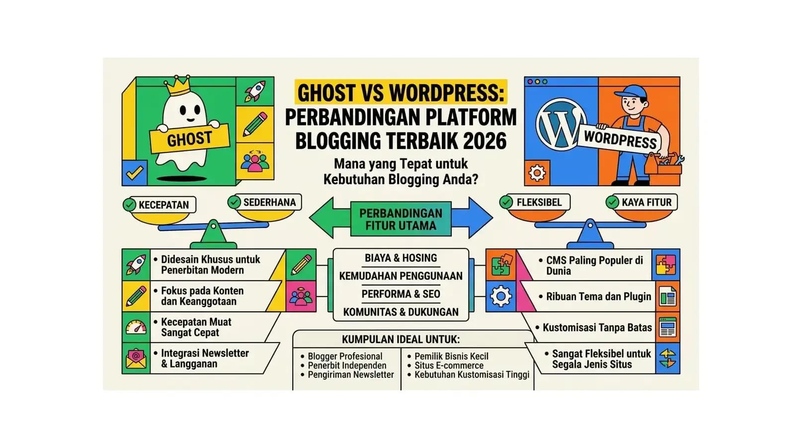 Ghost vs WordPress: Perbandingan Platform Blogging Terbaik 2026