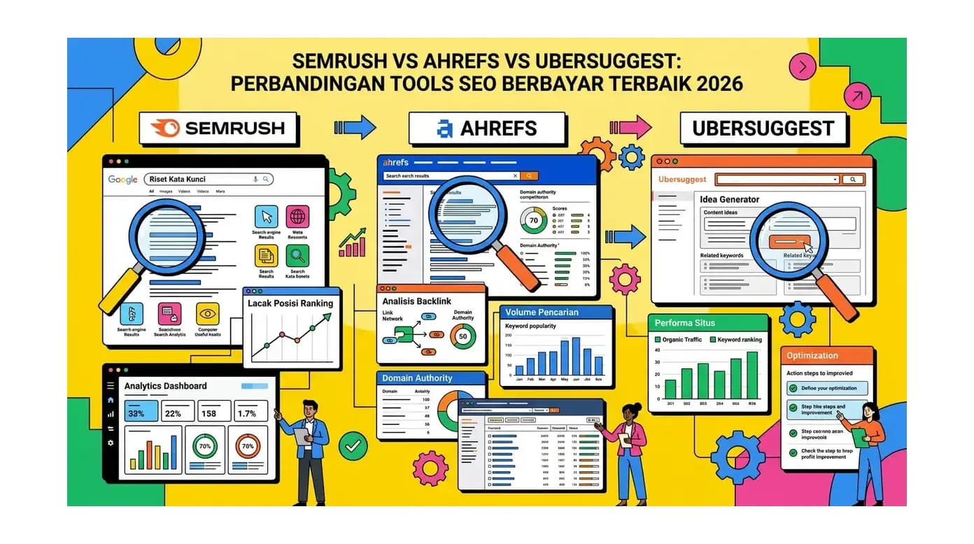 Semrush vs Ahrefs vs Ubersuggest: Perbandingan Tools SEO Berbayar Terbaik 2026