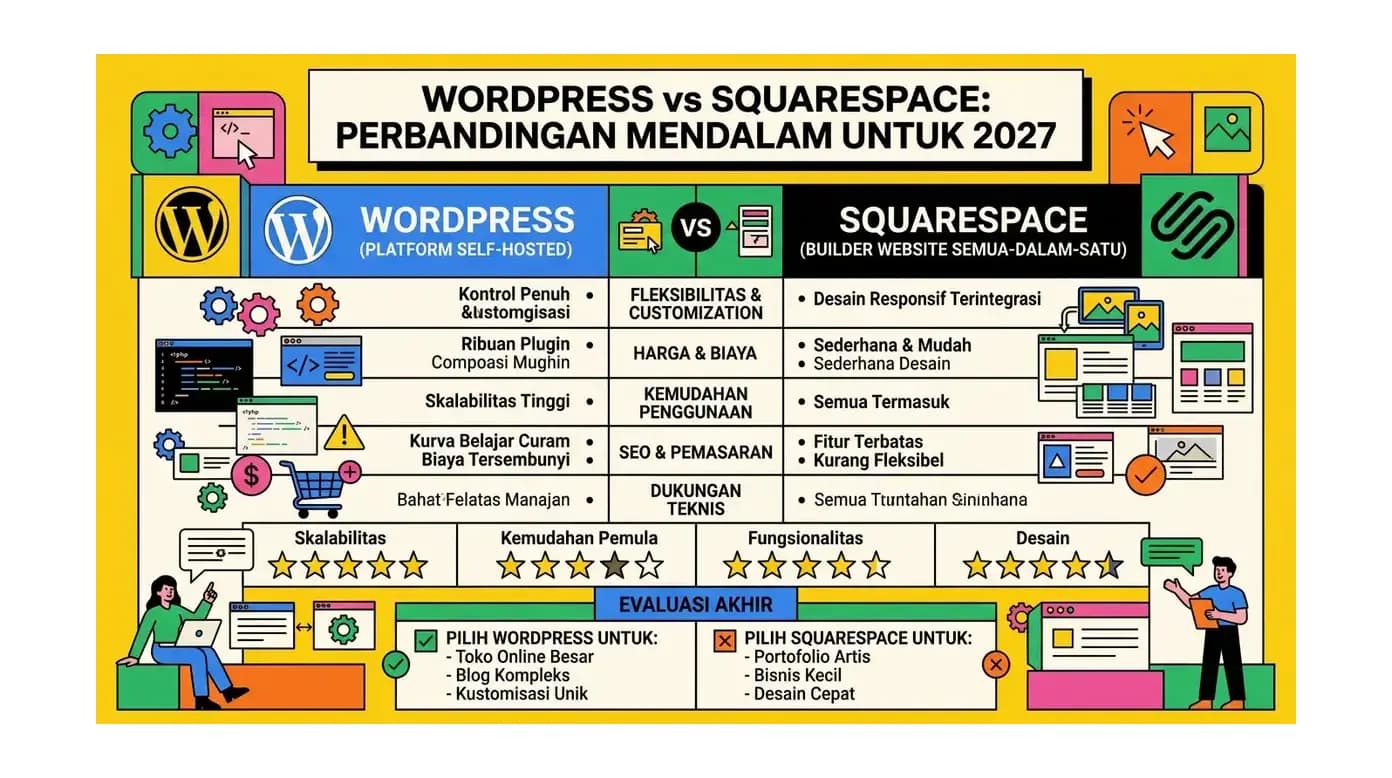 WordPress vs Squarespace: Perbandingan Mendalam untuk 2026