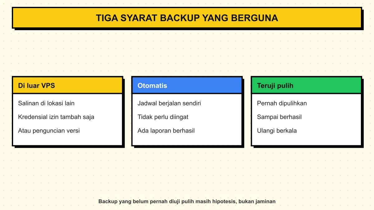 Diagram tiga syarat backup VPS yang berguna