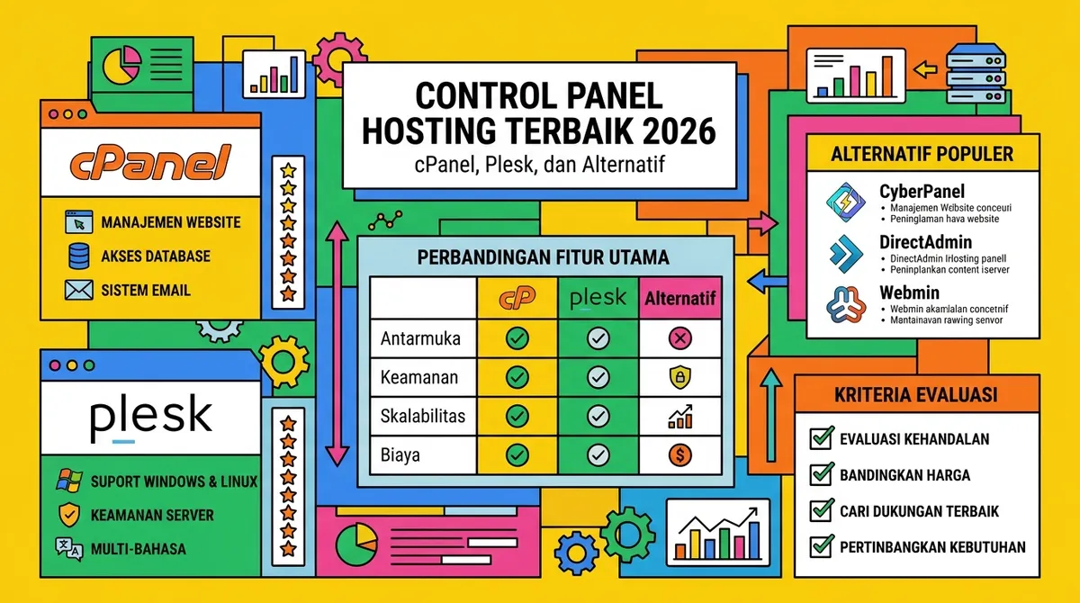 Perbandingan control panel hosting terbaik cPanel Plesk DirectAdmin CyberPanel dan HestiaCP
