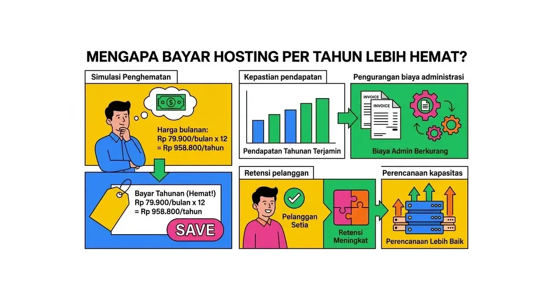 Simulasi penghematan hosting bayar tahunan vs bulanan