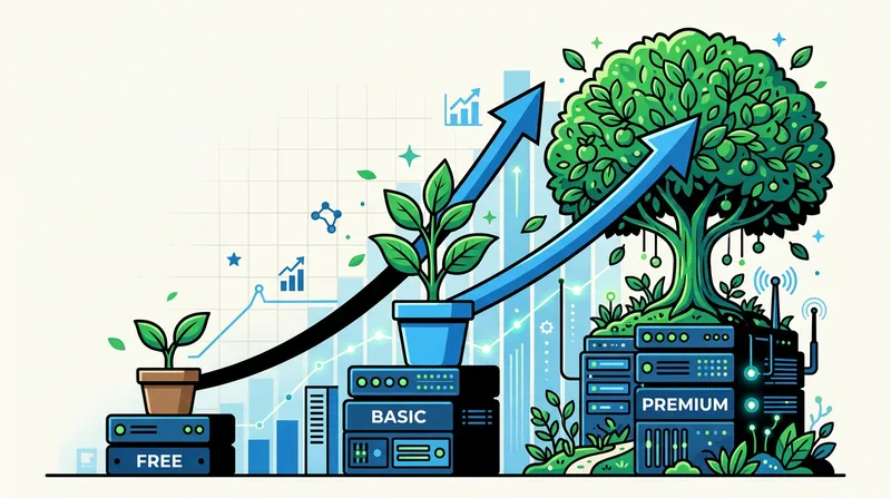 Ilustrasi upgrade dari hosting gratis ke premium