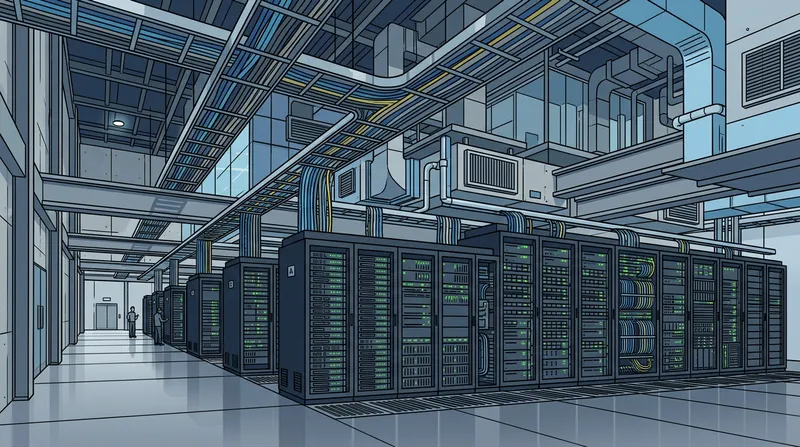 Interior data center Indonesia dengan rak server dan sistem pendingin