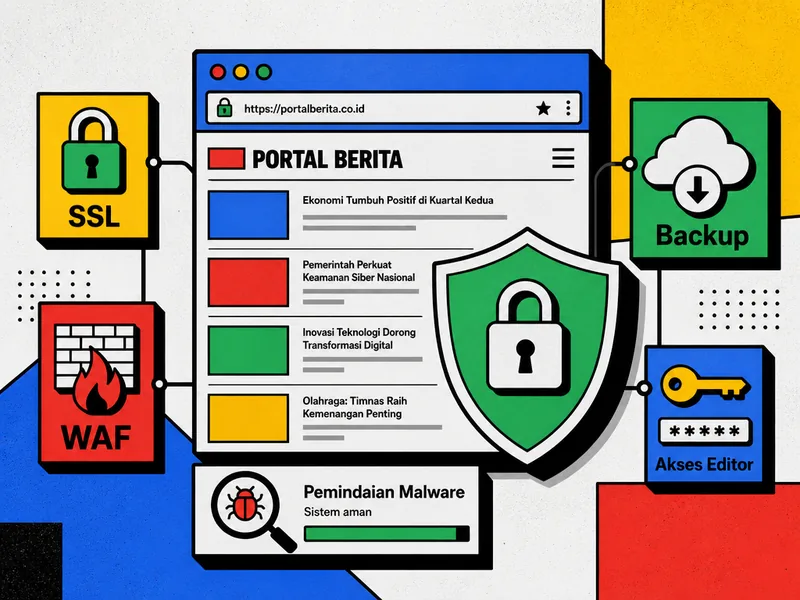 keamanan hosting untuk portal berita dengan SSL WAF backup dan akses editor