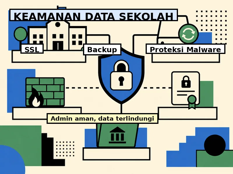 ilustrasi keamanan hosting untuk website sekolah dengan SSL backup dan proteksi malware