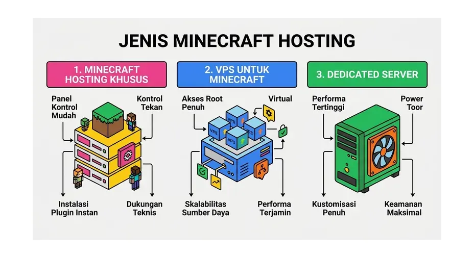 Jenis Minecraft hosting dan spesifikasinya