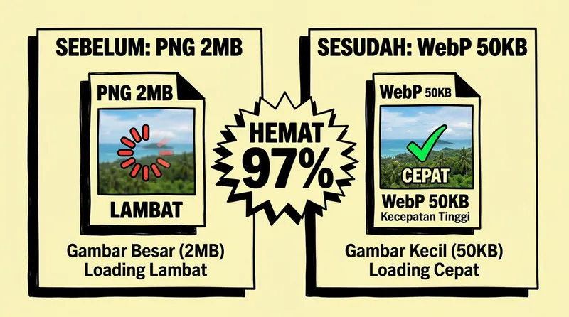 perbandingan ukuran gambar sebelum dan sesudah optimasi