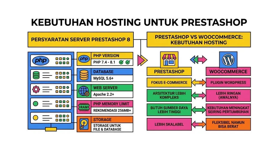 Perbandingan kebutuhan hosting PrestaShop vs WooCommerce