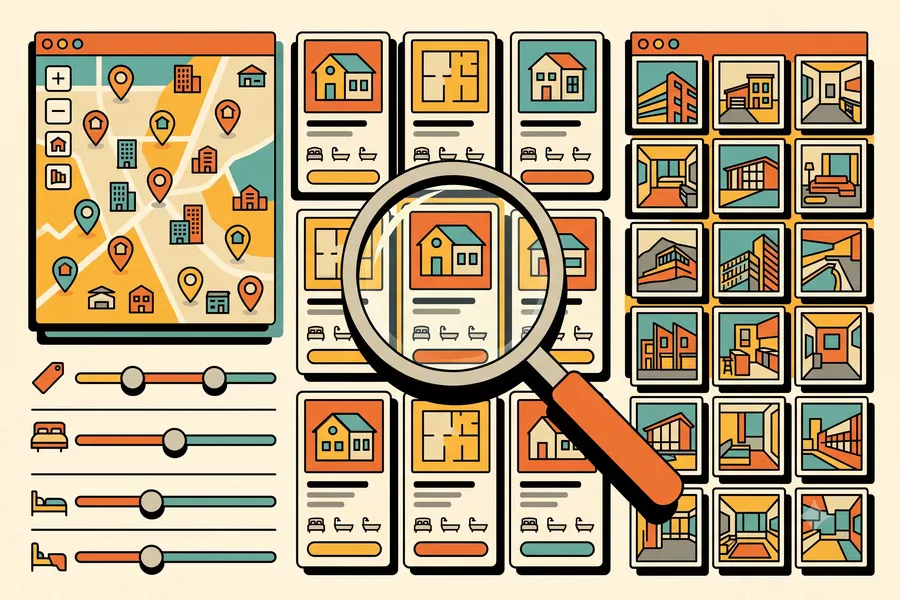 fitur pencarian dan filter listing pada website properti